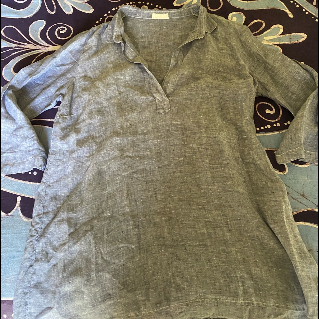 Cp Shades Quarter Sleeve Linen Blue Chambray Top